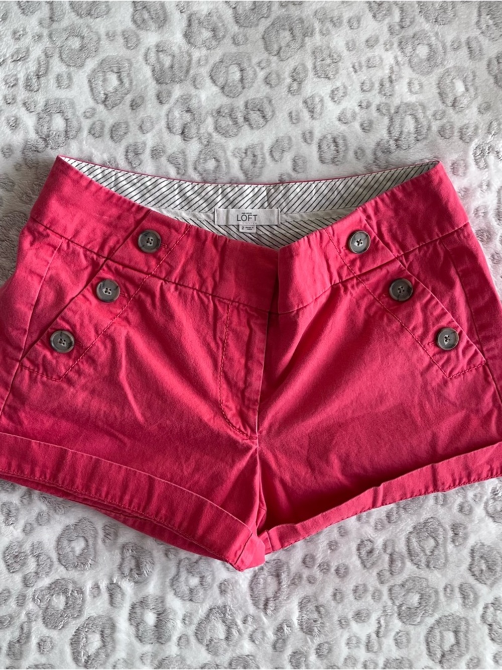 LOFT Hot Pink High-Waist Sailor Button Shorts
